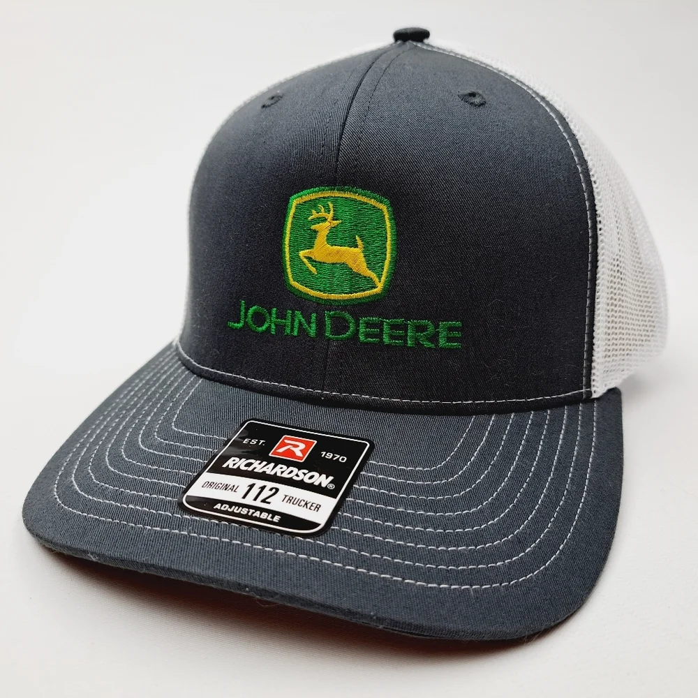 John Deere Richardson 112 Trucker Cap Hat Mesh Snapback Gray & White